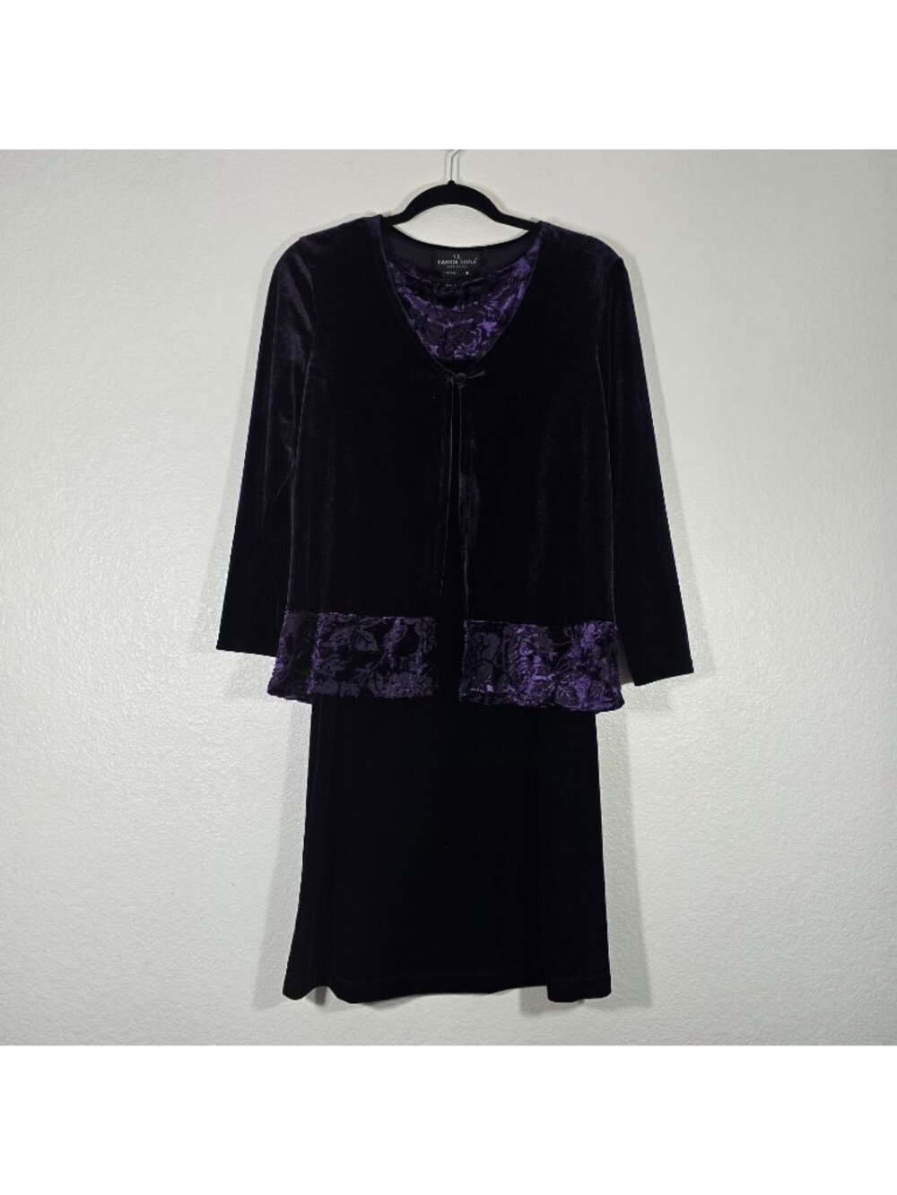 Carole Little Dress Jacket 2 Piece Set Women Size 6 Purple Velvet Floral Vintage